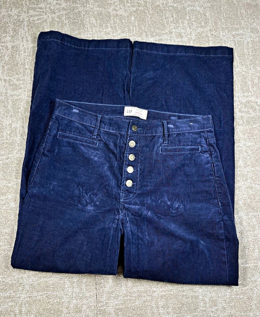 GAP Womens Navy Corduroy Wide-Leg High Rise Pants Sz 12 29" Inseam 317234